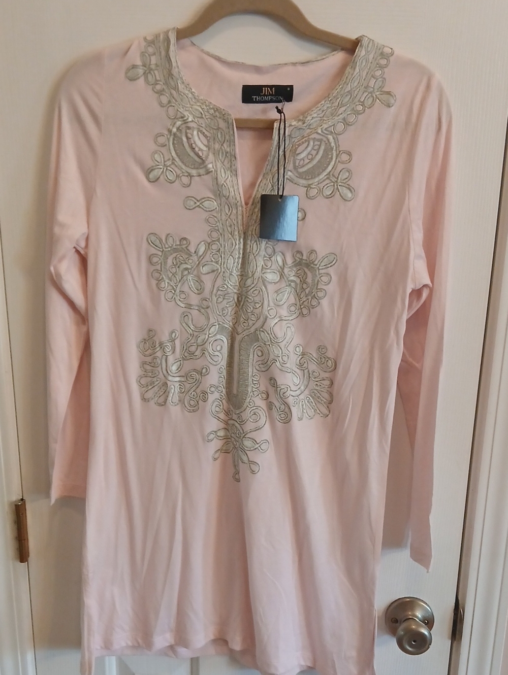 JIM Thompson Pink Embroidered Long-Sleeve Tunic Size S